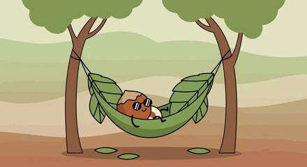 Relaxing Character Enjoys Comfort While Resting In A Hammock Within Nature