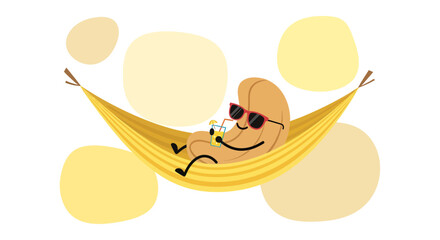 Relaxing Cashew Nut Cartoon Enjoying A Tropical Drink While Taking It Easy