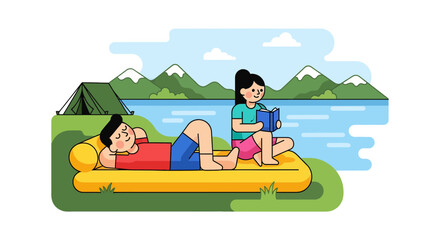 Relaxing Couple Enjoying Camping Vacation By the Lake Amidst Summer Serenity