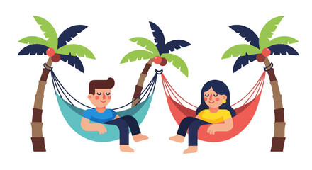 Relaxing Couple Enjoying Peaceful Hammocks on a Tropical Paradise Island No Distractions