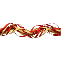 Fototapeta premium Abstract flowing red and gold ribbons twisted together isolated on transparent background