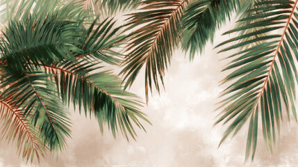 Naklejka premium Ai bright green palm leaves create a tropical atmosphere against a soft, light background