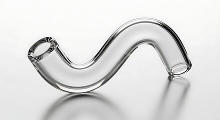 Transparent s-curve glass tube pipe with subtle reflections on clean white background.