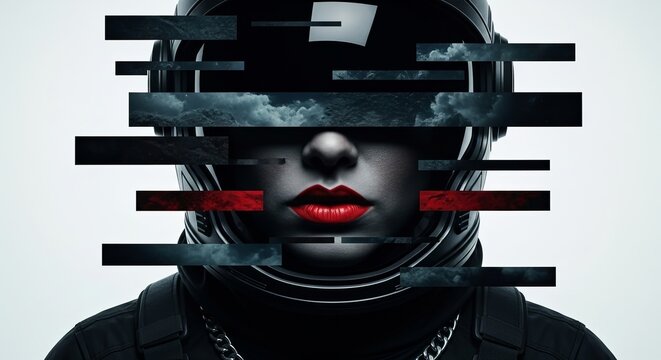 Futuristic Astronaut Portrait Glitch Art Concept