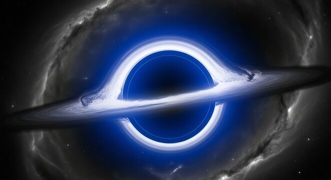 Blue Accretion Disk Black Hole Deep Space Wallpaper