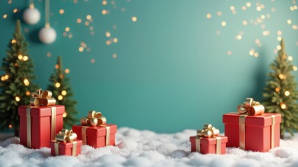Merry Chrismas and Happy New Year banner with gift box and decoration gifts background.3D rendering
