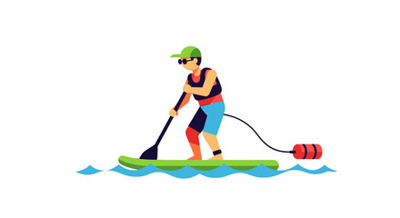 Fototapeta premium Paddleboarding Adventure: Navigating Waters With Joyful Energy And Aquatic Exploration