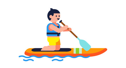 Paddleboarding Fun: A Colorful Cartoon Illustration in Aquatic Adventure Action Outdoors