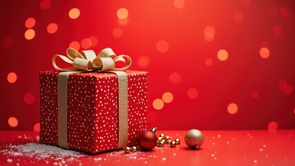 Boxing day sale with Christmas present and xmas decoration on red background
