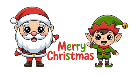 Adorable santa claus and elf wishing merry christmas