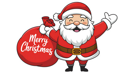 Joyful santa claus with merry christmas gift bag