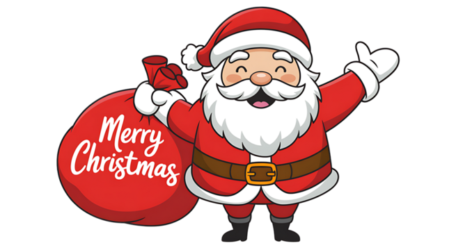 Joyful santa claus with merry christmas gift bag