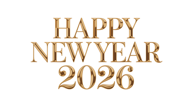 Elegant golden happy new year 2026 text on black background