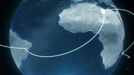 Global Connection Lines. Network Data Transfer Over Earth. Futuristic AI Technology, 5G, Satellite Communication, Internet Connectivity, Big Data, Digital World Background Animation. Crypto Exchange - Powered by Adobe