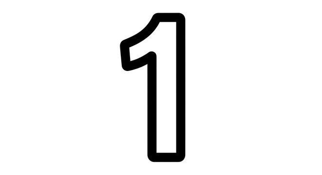 A simple black outline of the number one on a plain white background in a minimalistic style