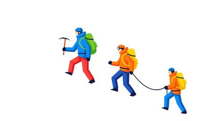 Obraz premium Mountain Climbers Ascending a Peak Depicted Silhouetted Against a Dark Background