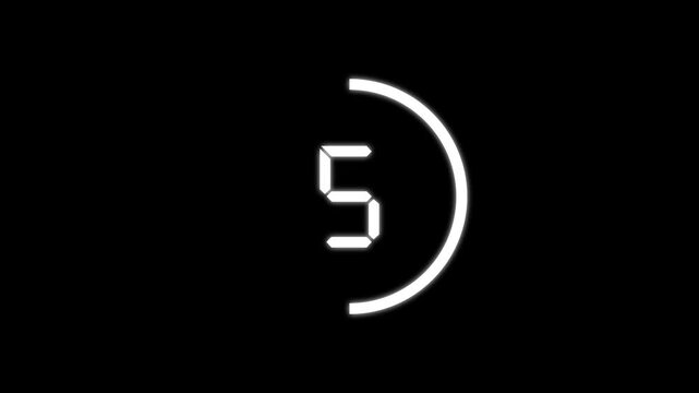 Modern flat digital negative countdown timer animation. 10 seconds LED style numbers on transparent background with alpha Channel.
