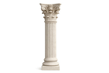 Fototapeta premium White fluted corinthian column with acanthus leaf capital, standing straight, representing strength and classical architecture on transparent background