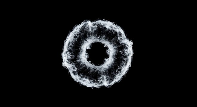 A white smoke ring with a dark background creating a mystical and ethereal effect in the center space