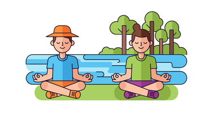 Meditating Souls Find Peaceful Moments by the Serene Riverside in Beautiful Nature