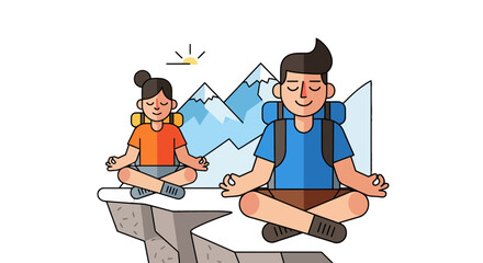 Meditative Hiking Couple Finding Peace and Quiet in the Mountains, Stress Relief Activity