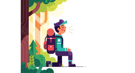 Meditative Hiker Rejuvenating After A Long Walk Amid Lush Forest And Natural Lighting