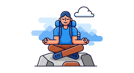 Meditative Traveler Peacefully Finds Serenity During Hiking Expedition to Mountain Peaks