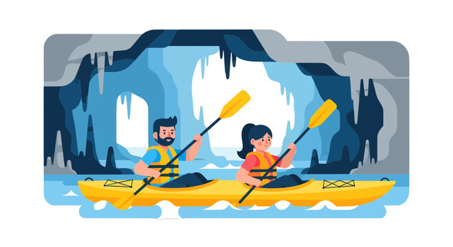Kayak Adventure Inside A Cave Depicting Aquatic Expedition for Pleasure and Recreation