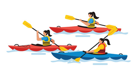 Kayak Adventure: Three Women Enjoying Water Sports On A Dark Background Adventure