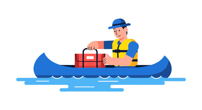 Kayak Adventure With A Safety Vest And A Red Bag On The Water With Black Background