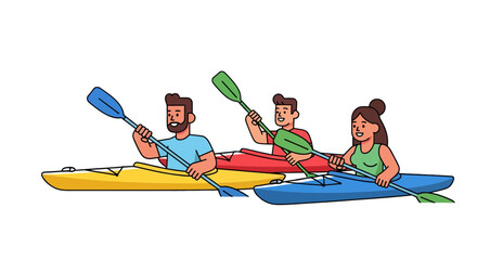 Kayak Adventures: Colorful Illustration of Friends Enjoying Watersport Fun Together