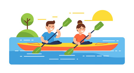 Kayak Adventures: Couple Enjoying Paddle Sports on Calm Water at Sunset