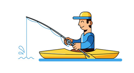 Kayak Angler Enjoying The Summer Days: A Simple Vector Illustration Of Fishing