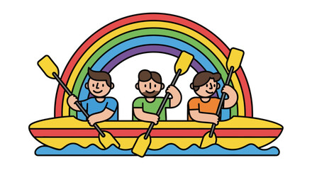 Kayak Crew Enjoying The Rainbow, Representing Friendship, Joy, and Summer Adventures