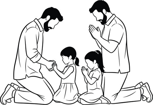 Family kneeling together in prayer a moment of devotion and unity