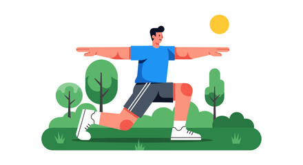 Man Performs Workout in Park: Active Lifestyle Depicted in Modern Vector Illustration