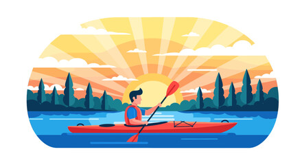 Kayaking Adventure: A Vibrant Sunrise Scene Capturing Recreational Water Activity