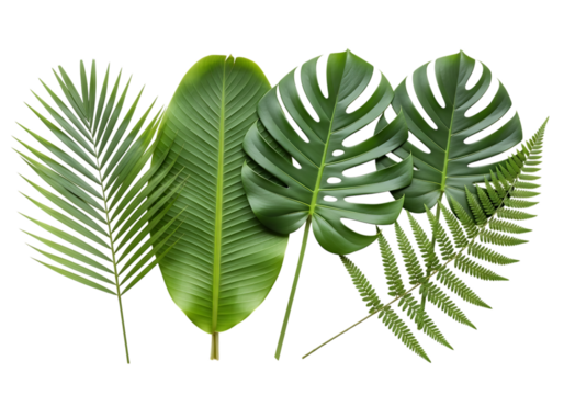 Assortment of tropical leaves isolated on transparent background