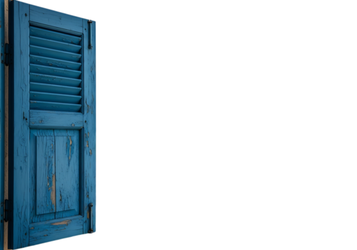 Old blue wooden shutter isolated on transparent background