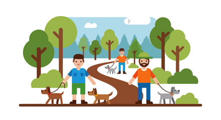 Fototapeta premium Joyful Stroll: Friends and Their Canine Companions Enjoying Nature's Embrace Together