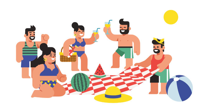 Joyful Summer Picnic Time with Friends on a Sunny Beach Day Celebration