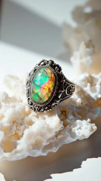 A ring featuring a fire opal gemstone