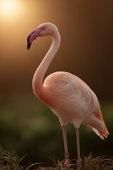 Fototapeta premium Graceful flamingo at sunset silhouette with soft pink plumage