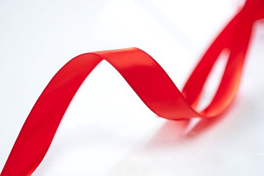 A flowing vibrant red satin ribbon curves gracefully across a clean white background symbolizing celebration and elegance in a simple yet striking composition