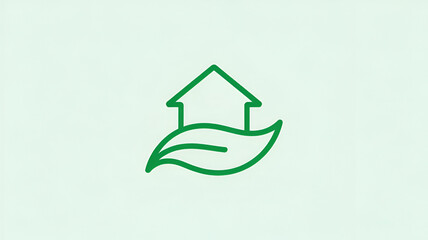 Green house icon on a leaf simple line vector design eco-friendly living concept