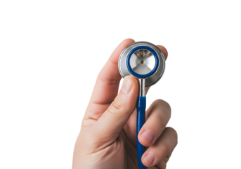 Hand holding a stethoscope isolated on transparent background