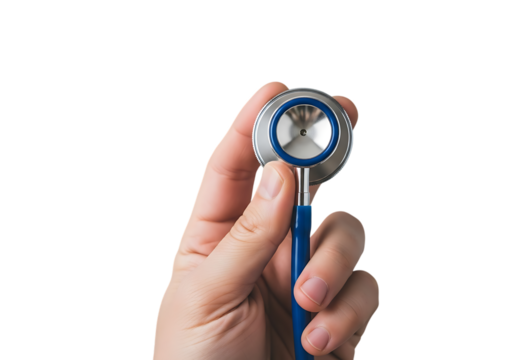 Hand holding a stethoscope isolated on transparent background