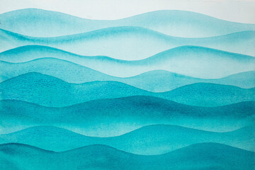 Watercolor painting in turquoise tones. Sea waves.