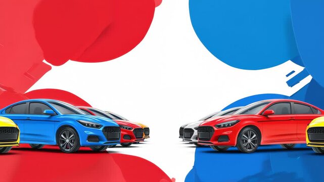 Colorful collection of cars showcasing vibrant designs at a promotional event