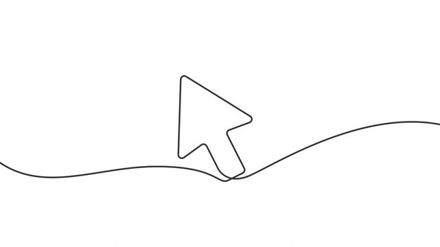 Animated continuous one line drawing of a cursor arrow. Minimalist vector motion on transparent background, showing a single-line arrow in smooth outline animation.